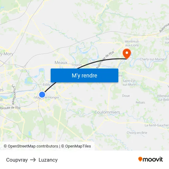 Coupvray to Luzancy map
