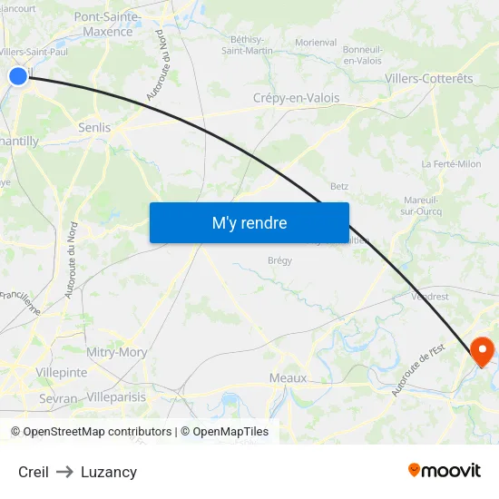 Creil to Luzancy map