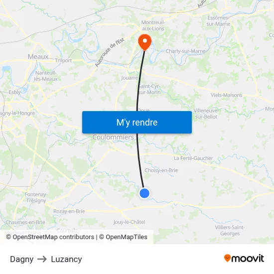 Dagny to Luzancy map