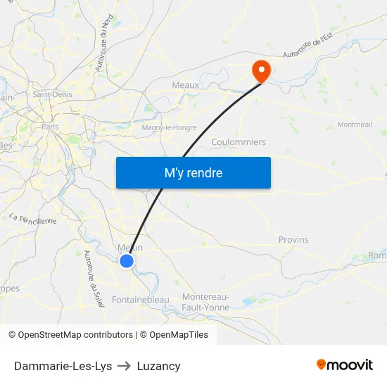 Dammarie-Les-Lys to Luzancy map
