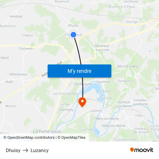 Dhuisy to Luzancy map