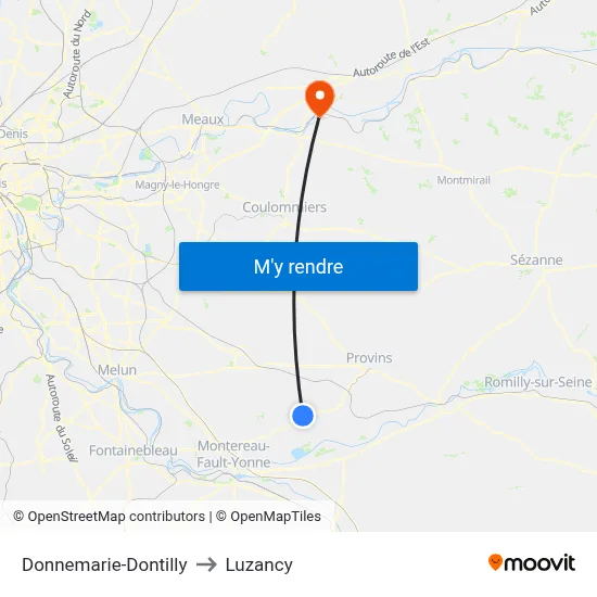 Donnemarie-Dontilly to Luzancy map