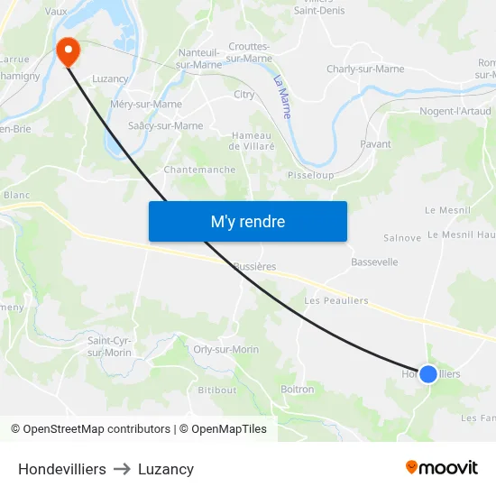 Hondevilliers to Luzancy map