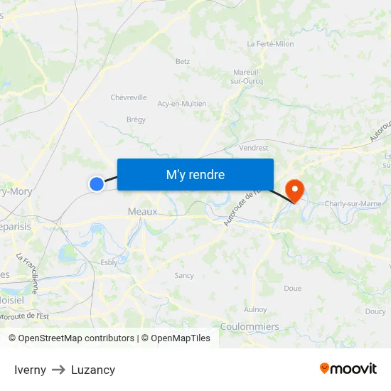 Iverny to Luzancy map