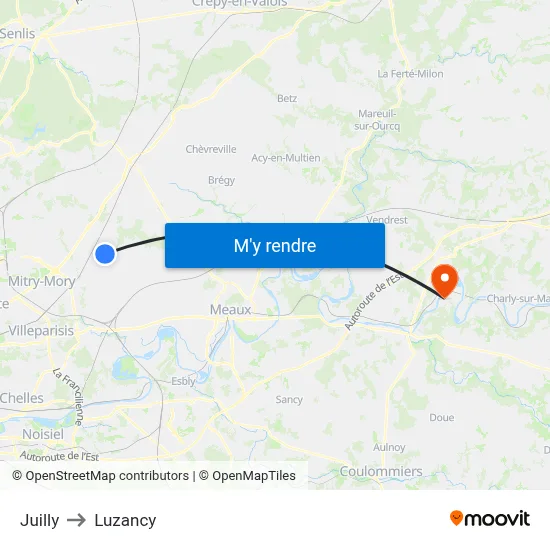 Juilly to Luzancy map