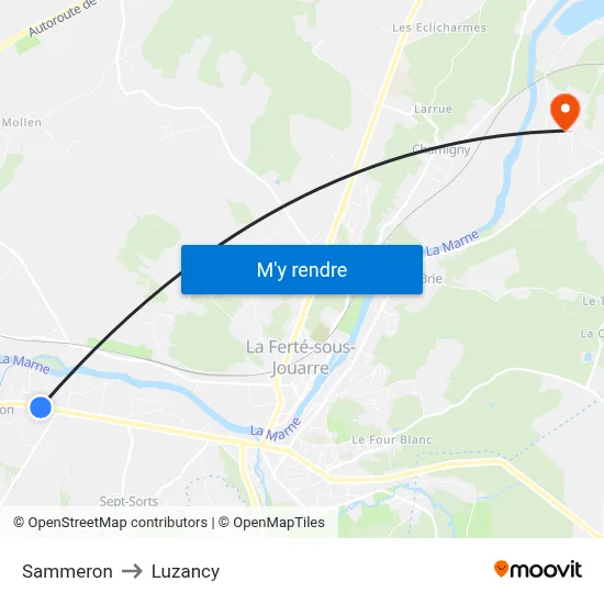 Sammeron to Luzancy map