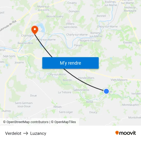 Verdelot to Luzancy map