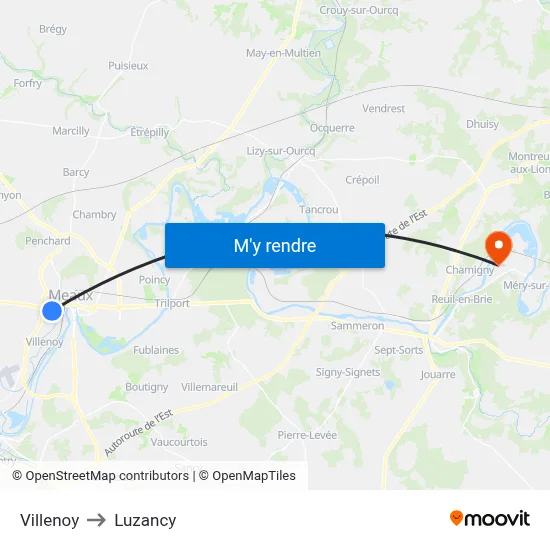 Villenoy to Luzancy map