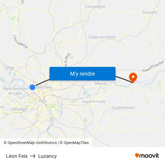 Léon Feix to Luzancy map