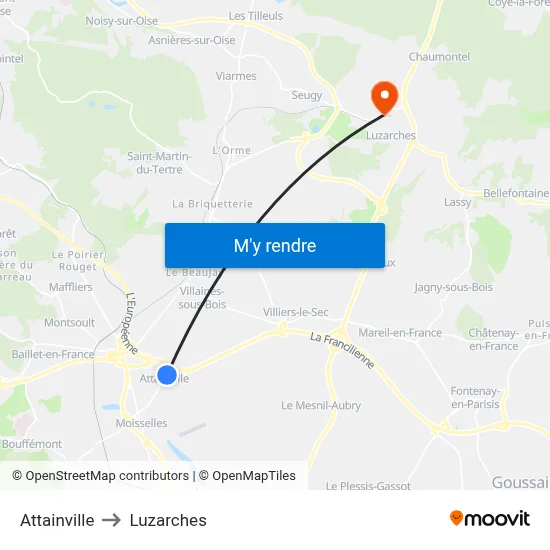 Attainville to Luzarches map