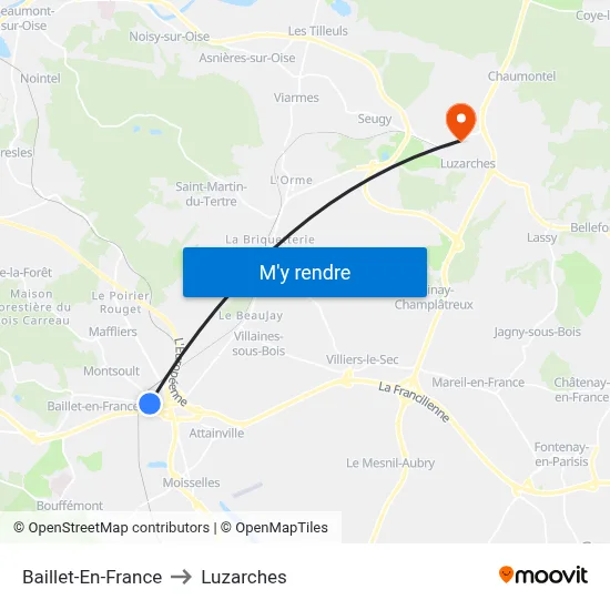 Baillet-En-France to Luzarches map