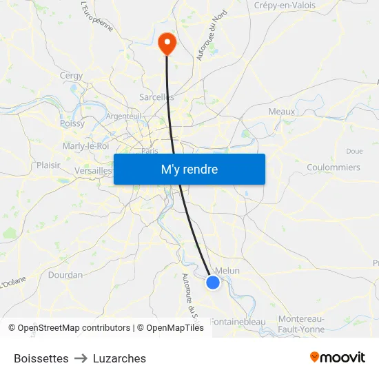 Boissettes to Luzarches map