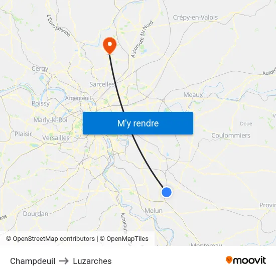 Champdeuil to Luzarches map