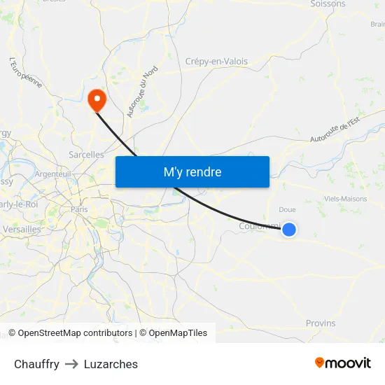 Chauffry to Luzarches map