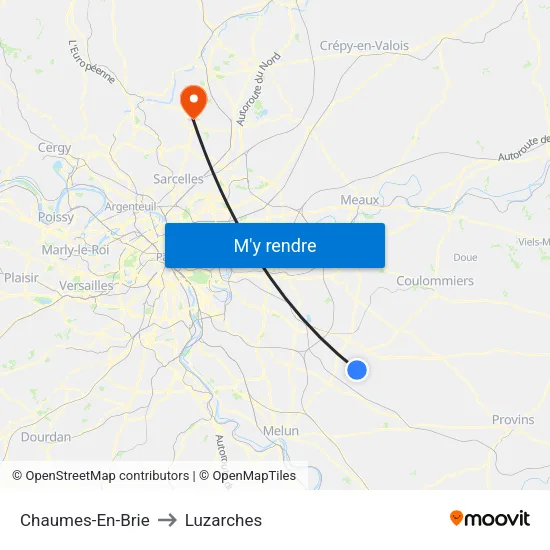 Chaumes-En-Brie to Luzarches map