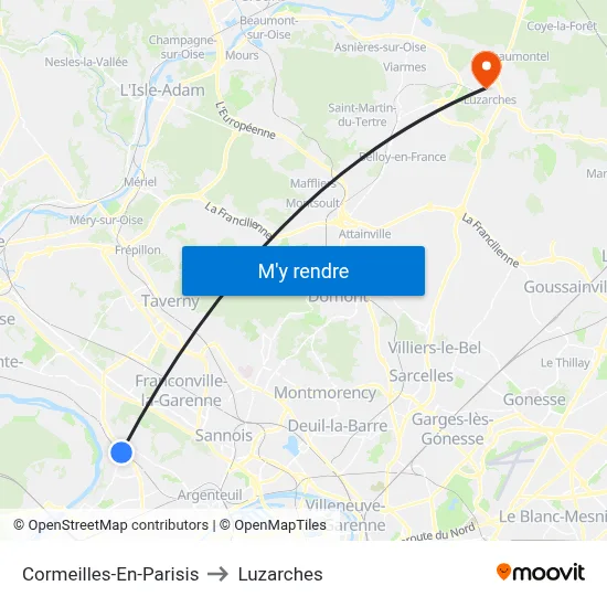 Cormeilles-En-Parisis to Luzarches map