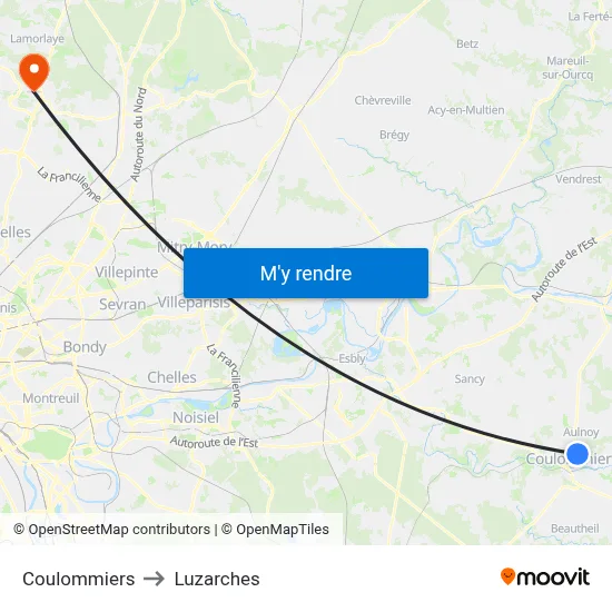 Coulommiers to Luzarches map