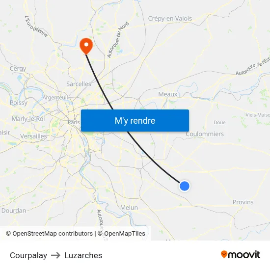 Courpalay to Luzarches map