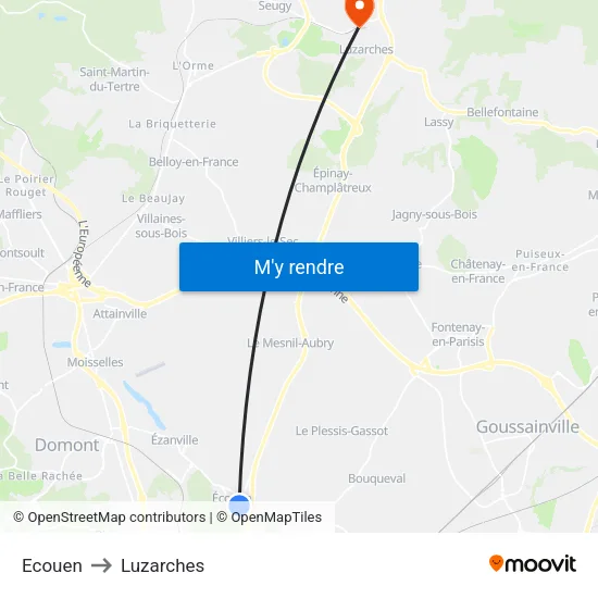 Ecouen to Luzarches map
