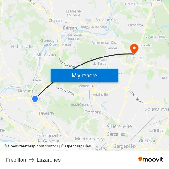 Frepillon to Luzarches map