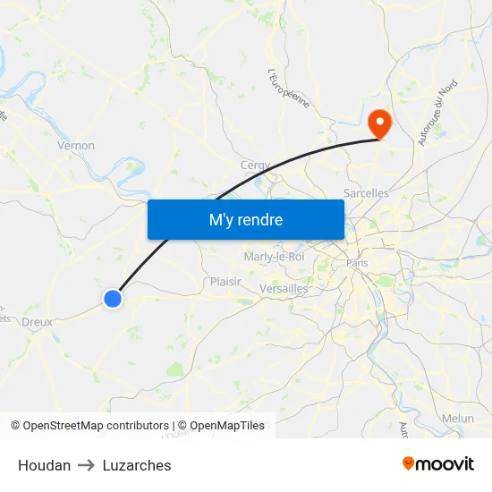 Houdan to Luzarches map