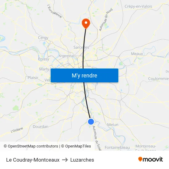 Le Coudray-Montceaux to Luzarches map