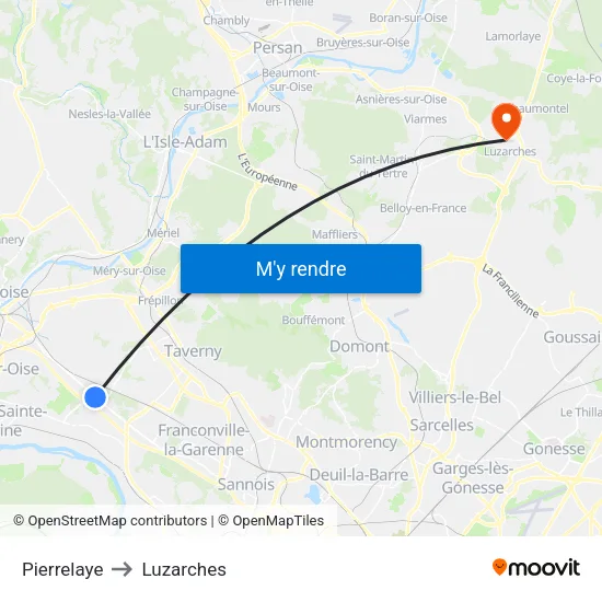 Pierrelaye to Luzarches map