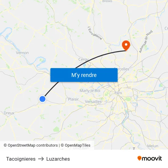 Tacoignieres to Luzarches map