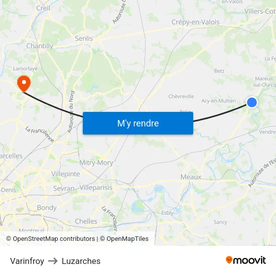 Varinfroy to Luzarches map
