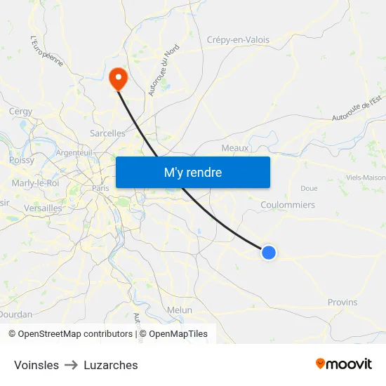 Voinsles to Luzarches map