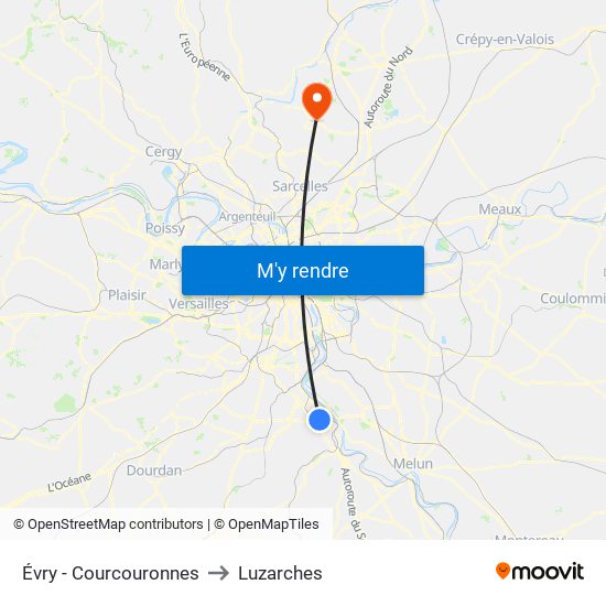 Évry - Courcouronnes to Luzarches map