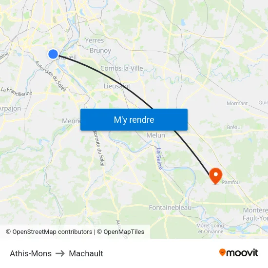 Athis-Mons to Machault map