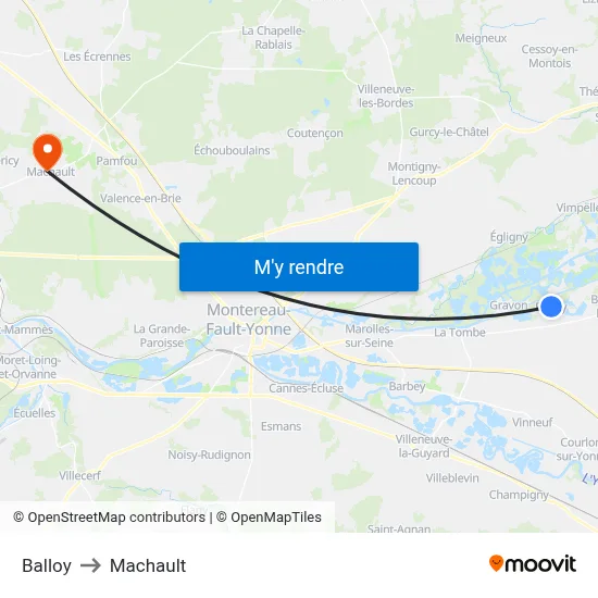 Balloy to Machault map