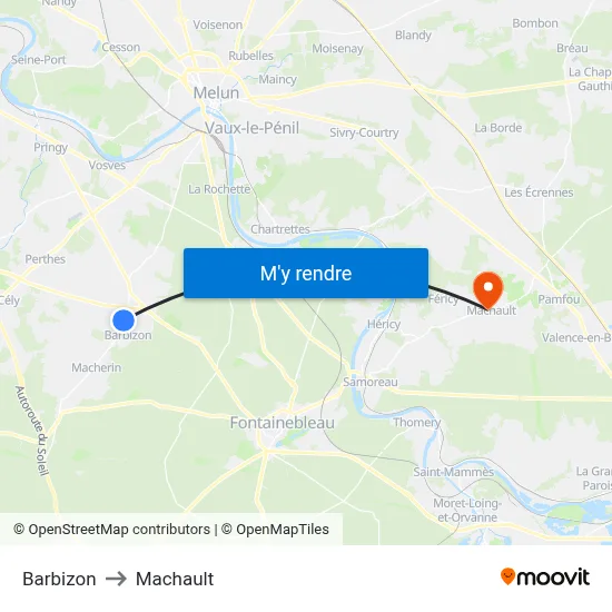 Barbizon to Machault map