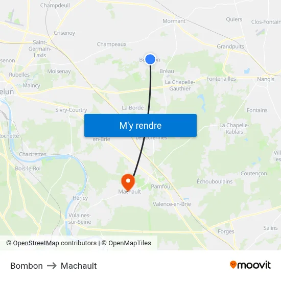 Bombon to Machault map