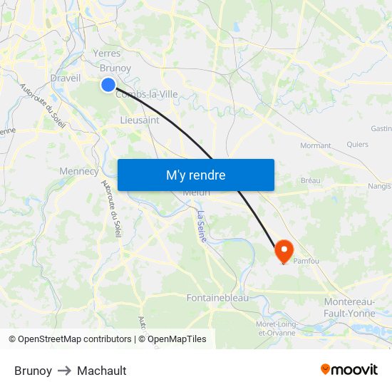 Brunoy to Machault map