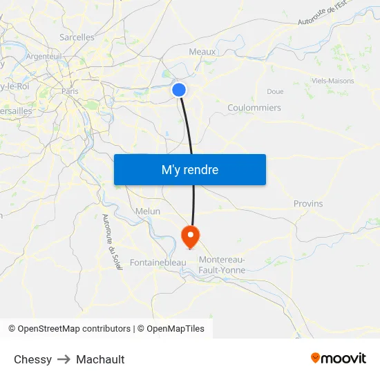 Chessy to Machault map
