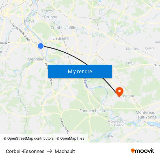 Corbeil-Essonnes to Machault map