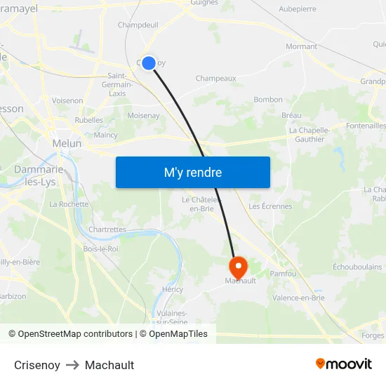 Crisenoy to Machault map