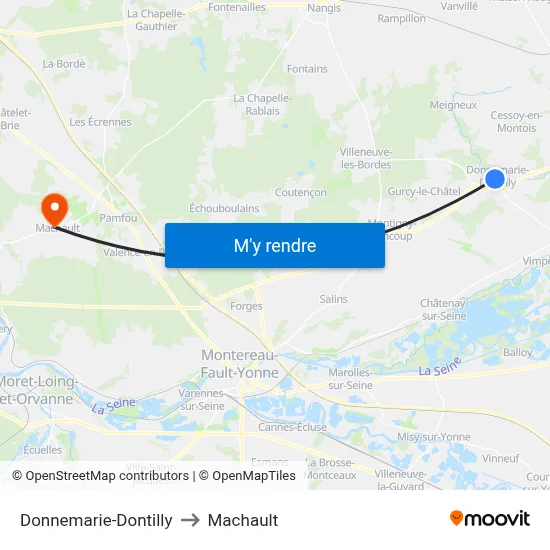 Donnemarie-Dontilly to Machault map