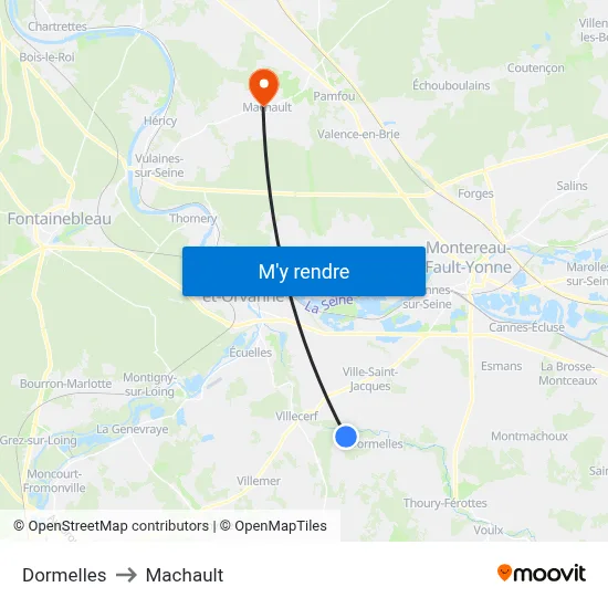 Dormelles to Machault map