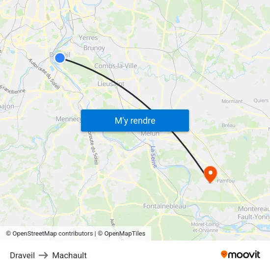 Draveil to Machault map