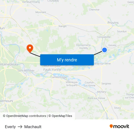 Everly to Machault map