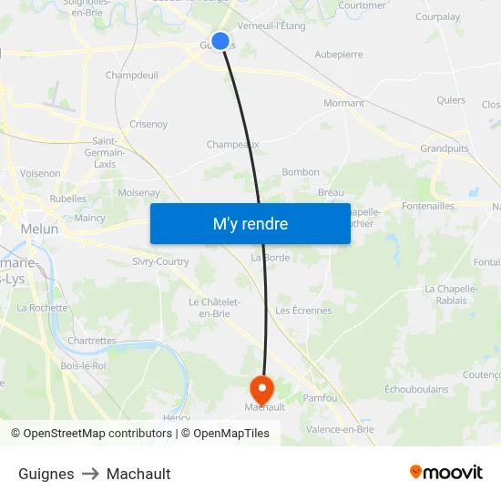 Guignes to Machault map