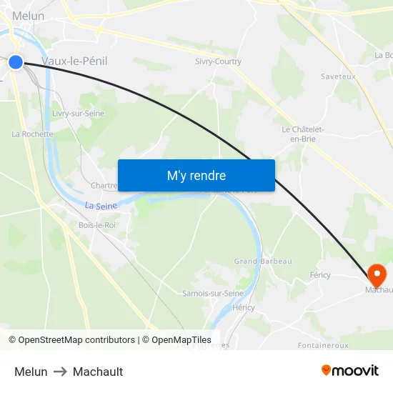 Melun to Machault map