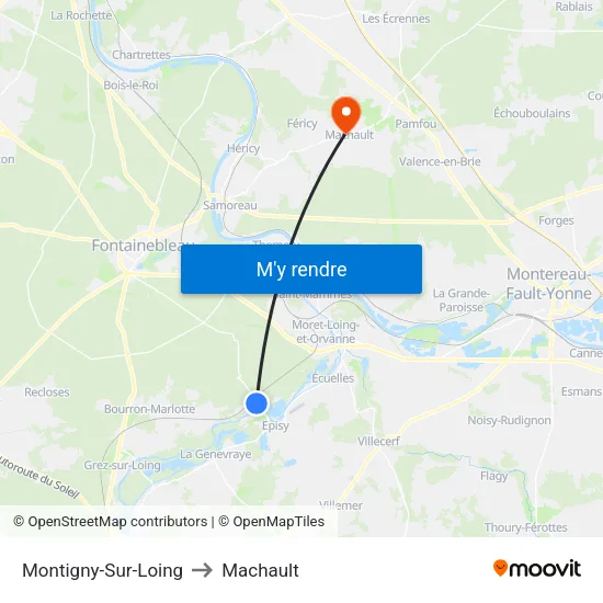 Montigny-Sur-Loing to Machault map