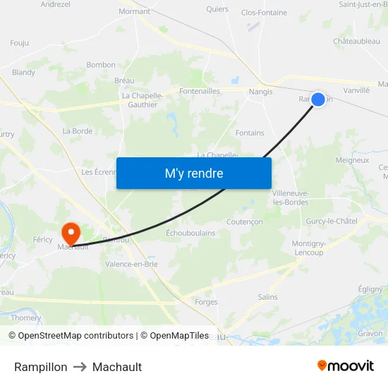 Rampillon to Machault map