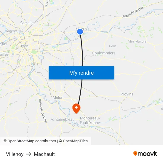 Villenoy to Machault map