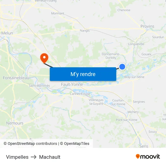 Vimpelles to Machault map