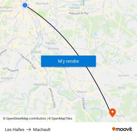 Les Halles to Machault map